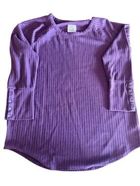 Chasor Burgundy Waffle Knit Womens Long Sleeve Top with Button Cuffs Size XXL